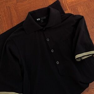 Y-3 Yohji Yamamoto Adidas Black Cotton Long Polo Top M